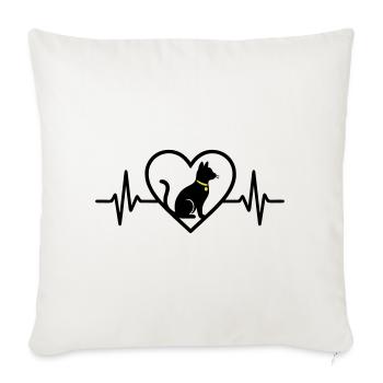 Chat Coeur Silhouette Mignon Cadeau d’Amoureux des Animaux - Housse de coussin décorative 45 x 45 cm - blanc nature - Devant