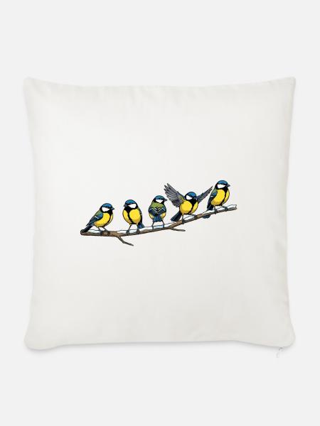 Blaumeisen-Schwarm auf Ast - Sofakissenbezug 45 x 45 cm - Naturweiß 
