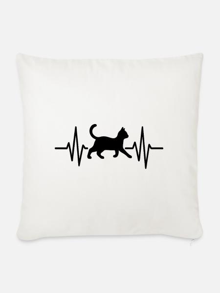 Cat Heartbeat - Minimalistisches Strichzeichnungsdesign für Katze. - Sofakissenbezug 45 x 45 cm - Naturweiß