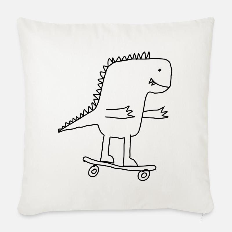 Dino auf Skateboard – Cooles Cartoon für Nerds - Sofakissenbezug 45 x 45 cm - Naturweiß 