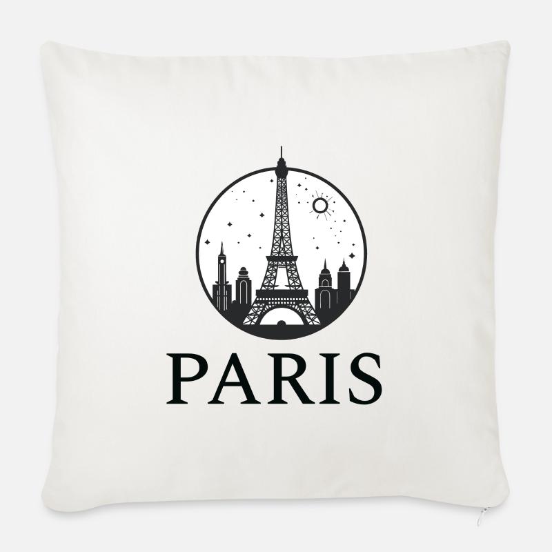 Paris Eiffelturm Silhouette im Kreis - Sofakissenbezug 45 x 45 cm - Naturweiß 