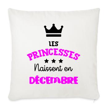 Cadeau naissance bébé fille Décembre Princesses - Housse de coussin décorative 45 x 45 cm - blanc nature - Devant