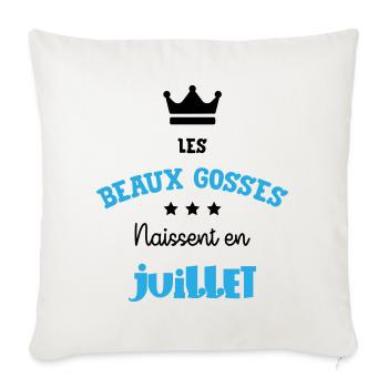Cadeau naissance bébé garçon Juillet Beaux Gosses - Housse de coussin décorative 45 x 45 cm - blanc nature - Devant