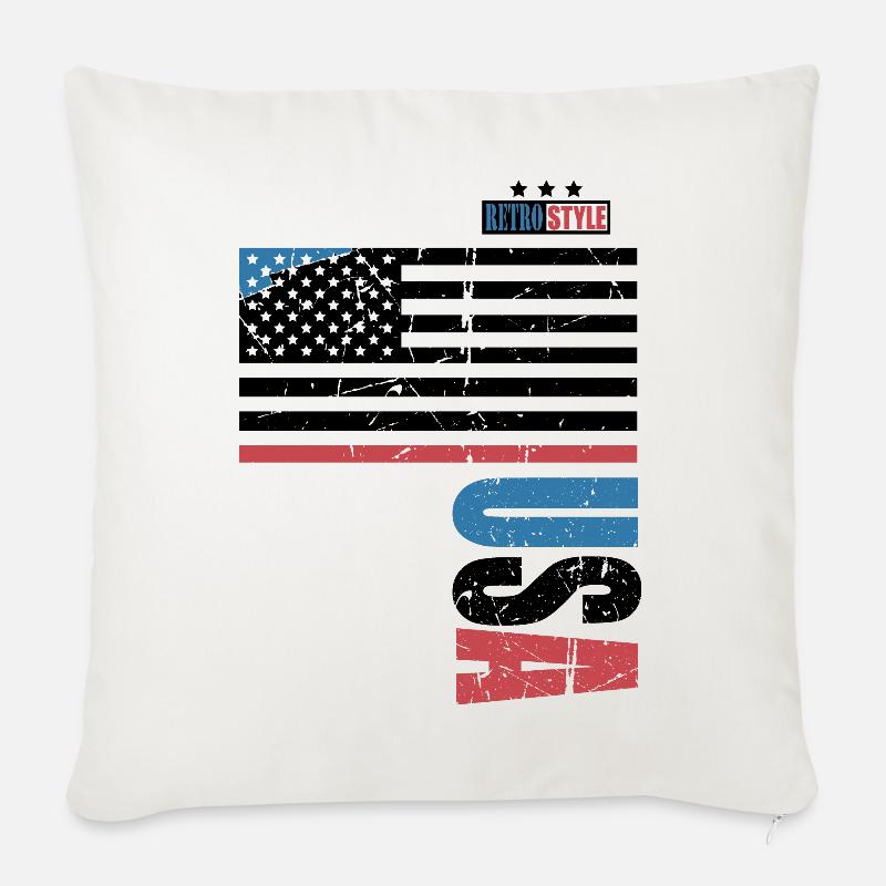 Style rétro des États-Unis - Housse de coussin décorative 45 x 45 cm - blanc nature