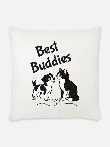 Best Buddies - Hund und Katze - Sofakissenbezug 45 x 45 cm - Naturweiß