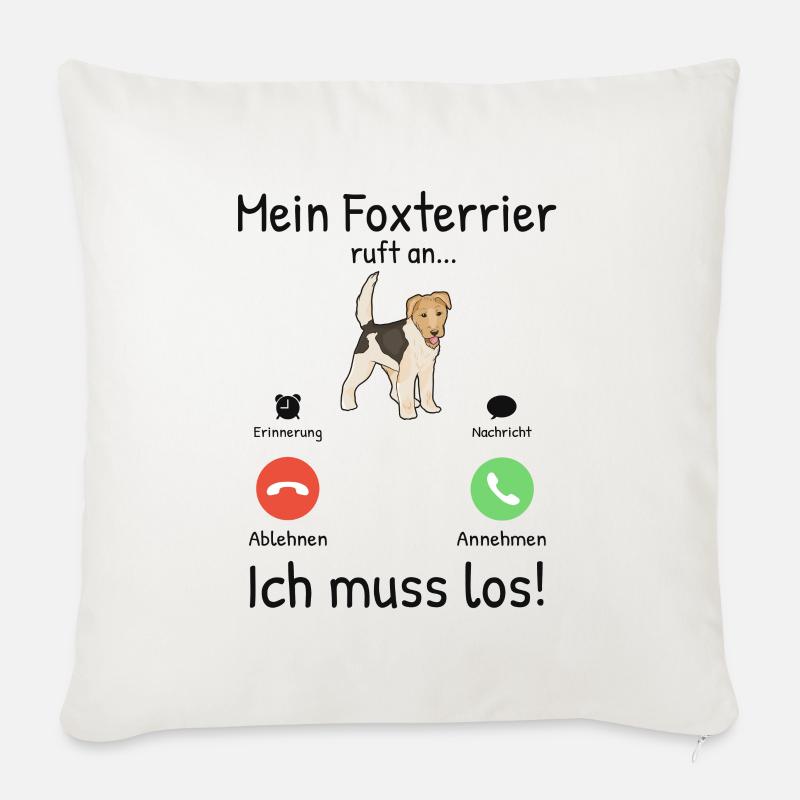 Mein Foxterrier ruft an Drahthaar-Foxterrier - Sofakissenbezug 45 x 45 cm - Naturweiß 