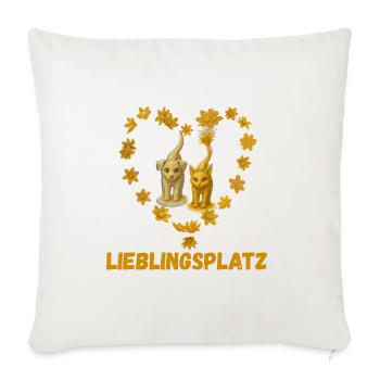 Goldene Hund und Katze im Blütenring - Sofakissenbezug 45 x 45 cm - Naturweiß  - Vorne