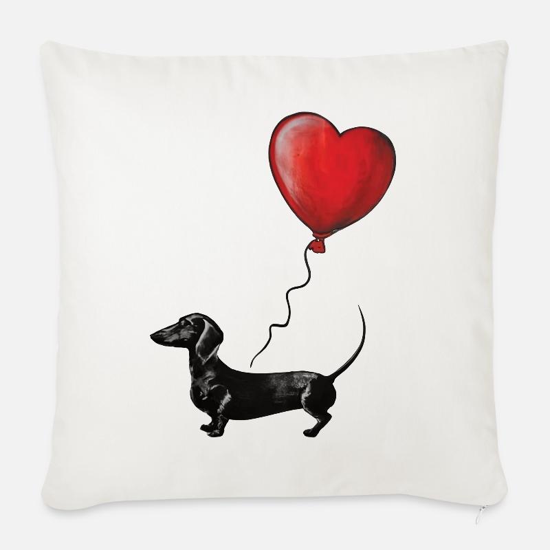 Herzballon Dackel Illustration - Sofakissenbezug 45 x 45 cm - Naturweiß
