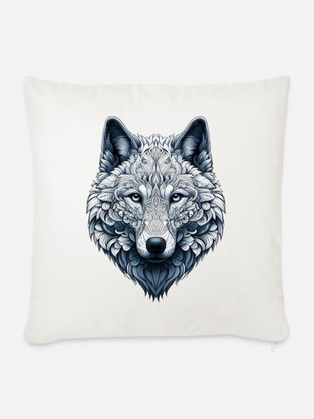 Wolf mit Mandalas verziert - Sofakissenbezug 45 x 45 cm - Naturweiß 