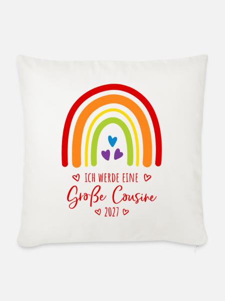 Ich werde eine Große Cousine 2027 Regenbogen - Sofakissenbezug 45 x 45 cm - Naturweiß