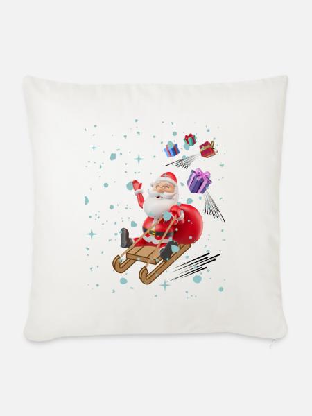 Weihnachtsmann und die Geschenke - Sofakissenbezug 45 x 45 cm - Naturweiß