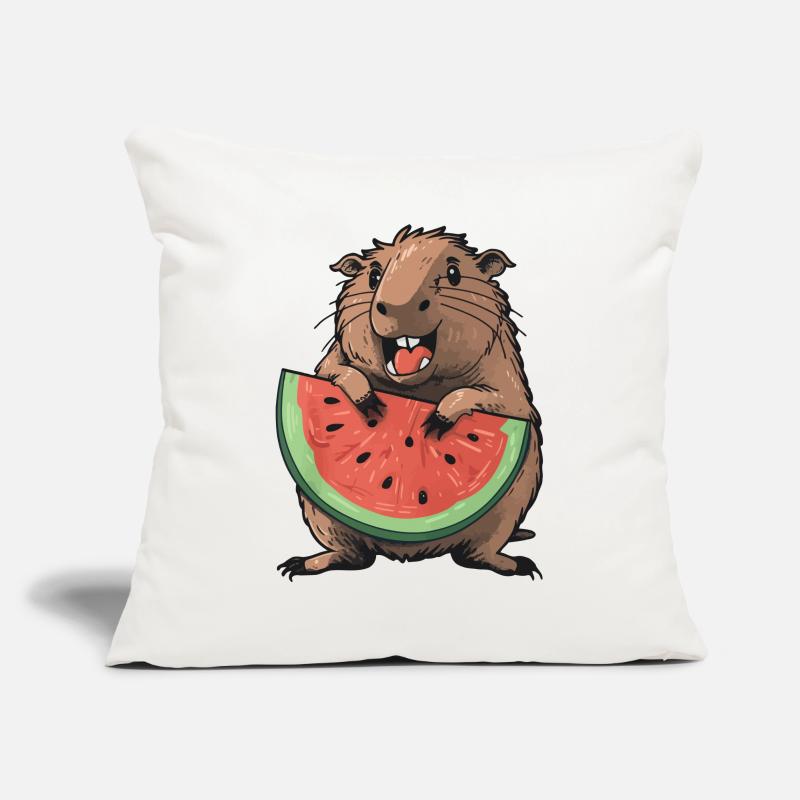 Capybara mangeant de la pastèque Housse de coussin décorative 45 x 45 cm