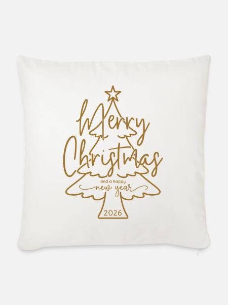 Merry Christmas and a Happy New Year 2026 - Sofakissenbezug 45 x 45 cm - Naturweiß