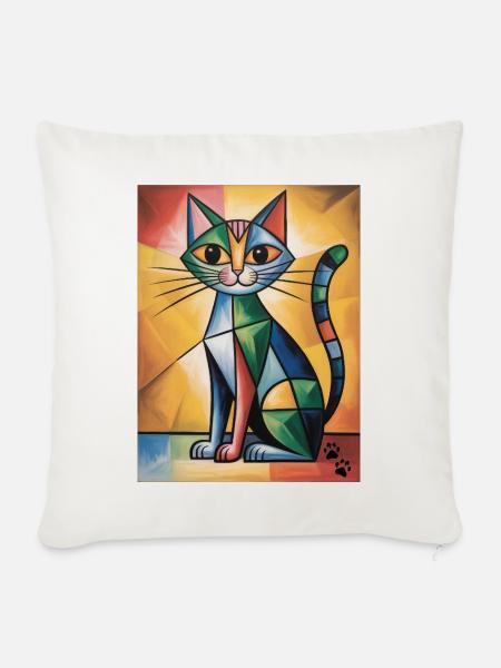 katze kubisch - Sofakissenbezug 45 x 45 cm - Naturweiß