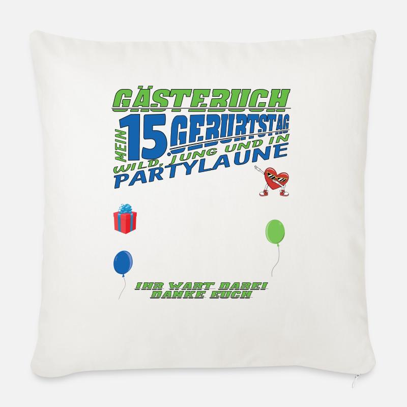 15. Geburtstag Mädchen & Junge Gästebuch - Sofakissenbezug 45 x 45 cm - Naturweiß 