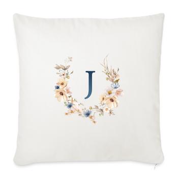 J Monogramme, Floral, Boho - Housse de coussin décorative 45 x 45 cm - blanc nature - Devant