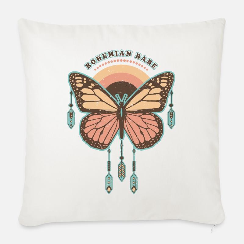 Bohemian Babe - Papillon Boho Rétro - Housse de coussin décorative 45 x 45 cm - blanc nature