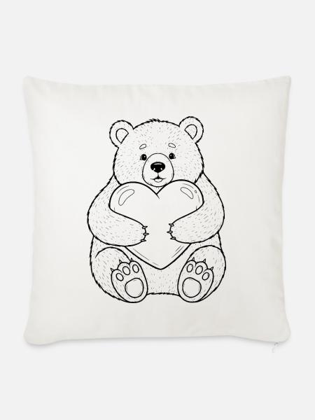Teddybär mit Herz – kuschelige Liebe - Sofakissenbezug 45 x 45 cm - Naturweiß 