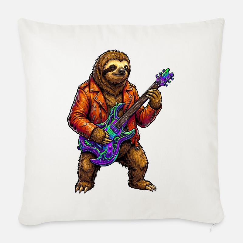 Faultier in Lederjacke mit Neon E-Gitarre - Sofakissenbezug 45 x 45 cm - Naturweiß 