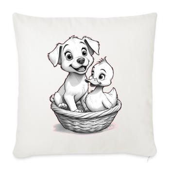 Cute Dog and Duck in the Basket – 🐶🦆 - Sofa pillowcase 17,3'' x 17,3'' (45 x 45 cm) - natural white - Front