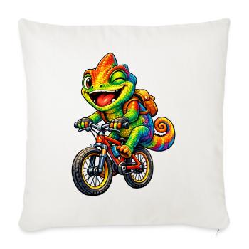 Chamäleon auf dem Fahrrad - Sofakissenbezug 45 x 45 cm - Naturweiß  - Vorne