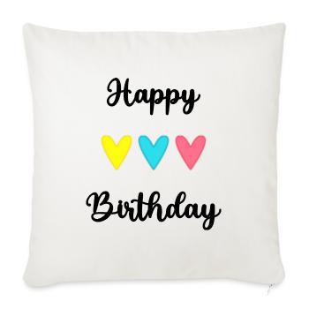 HAPPY BIRTHDAY. JOYEUX ANNIVERSAIRE. ANNIVERSAIRE. - Housse de coussin décorative 45 x 45 cm - blanc nature - Devant