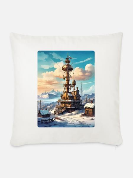 Steampunk Winterlandschaft mit Funkturm 1.16 - Sofakissenbezug 45 x 45 cm - Naturweiß
