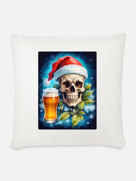 Weihnachten Skull Bier 1.3 - Sofakissenbezug 45 x 45 cm - Naturweiß