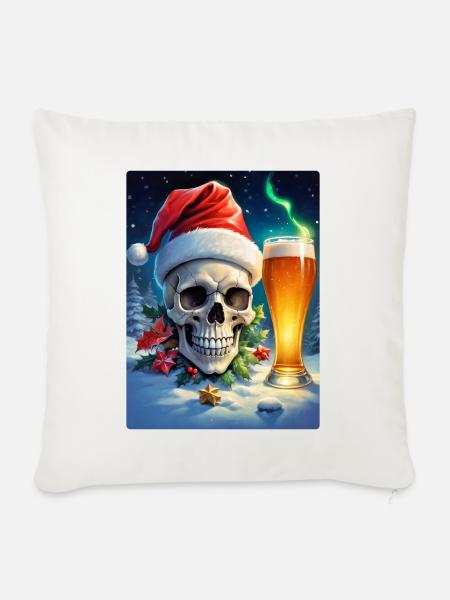 Weihnachten Skull Bier 1.11 - Sofakissenbezug 45 x 45 cm - Naturweiß 