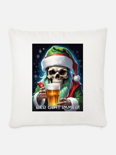 Weihnachten Skull Bier 2.4 - Sofakissenbezug 45 x 45 cm - Naturweiß