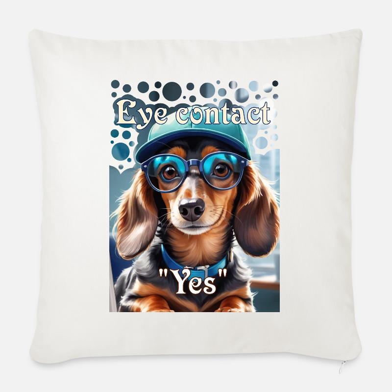 Dackelblick Ja Dackel mit Cap stylische Brille - Sofakissenbezug 45 x 45 cm - Naturweiß 