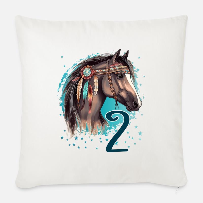 Geburtstag 2 Mädchen Pferd Reiten Stall Zwei 2 Jah - Sofakissenbezug 45 x 45 cm - Naturweiß 