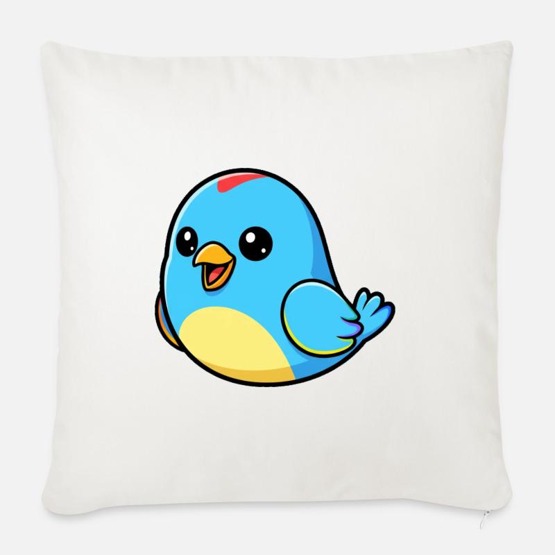 Joyeux oiseau bleu dessin animé - Housse de coussin décorative 45 x 45 cm - blanc nature