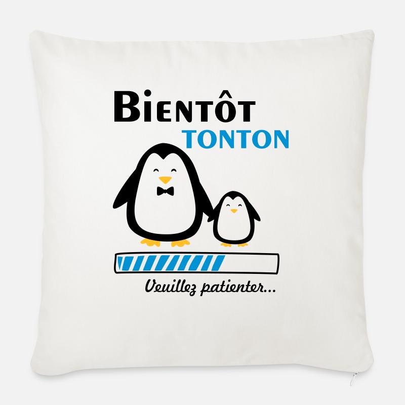 bientôt tonton pingouin,futur oncle - Housse de coussin décorative 45 x 45 cm - blanc nature