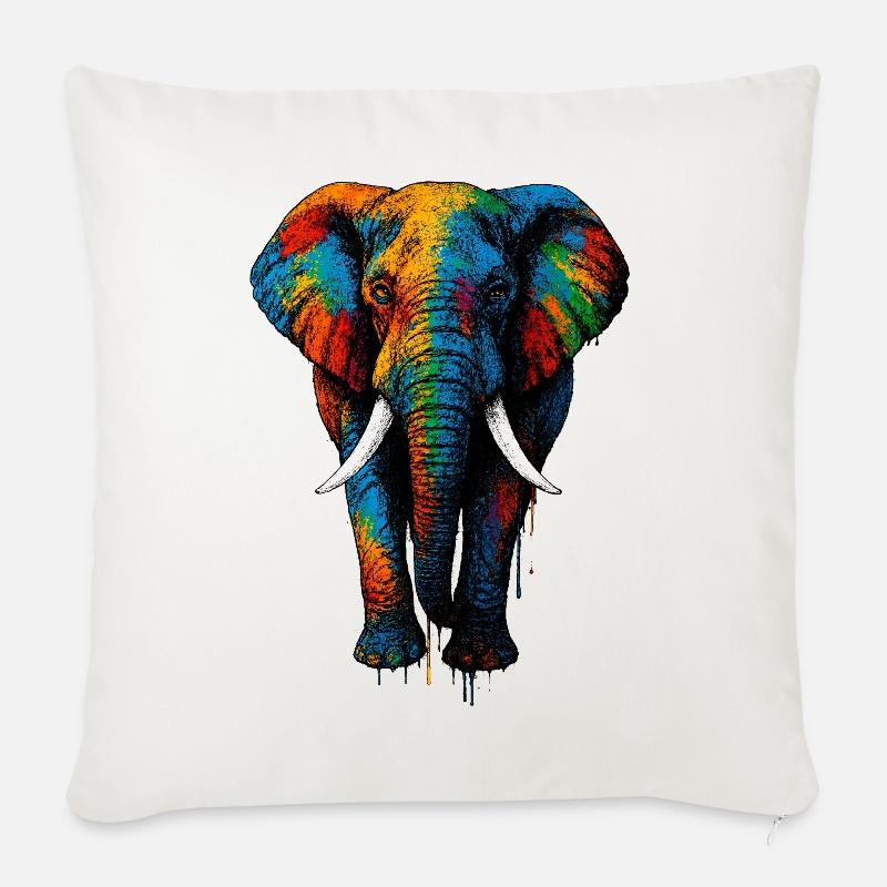 Bunter Elefant Regenbogen - Sofakissenbezug 45 x 45 cm - Naturweiß 