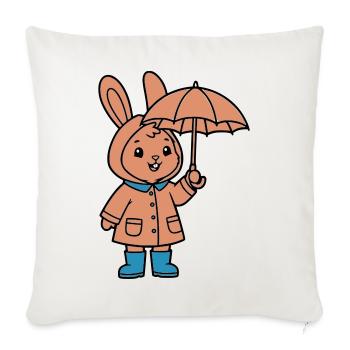 Niedlicher Hase Regenmantel Schirm - Sofakissenbezug 45 x 45 cm - Naturweiß  - Vorne