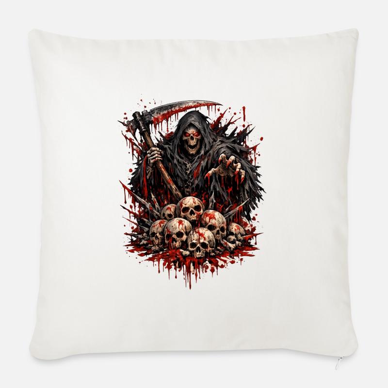 Faucheuse et Tas de Crânes - Housse de coussin décorative 45 x 45 cm - blanc nature