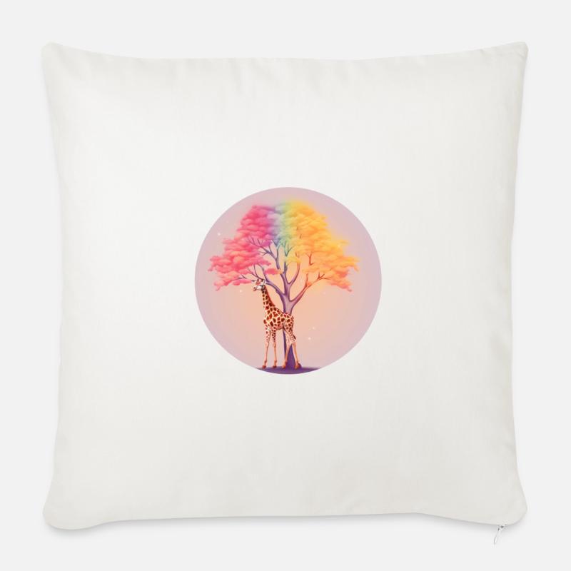 Giraffe unter Regenbogen Baum - Sofakissenbezug 45 x 45 cm - Naturweiß 
