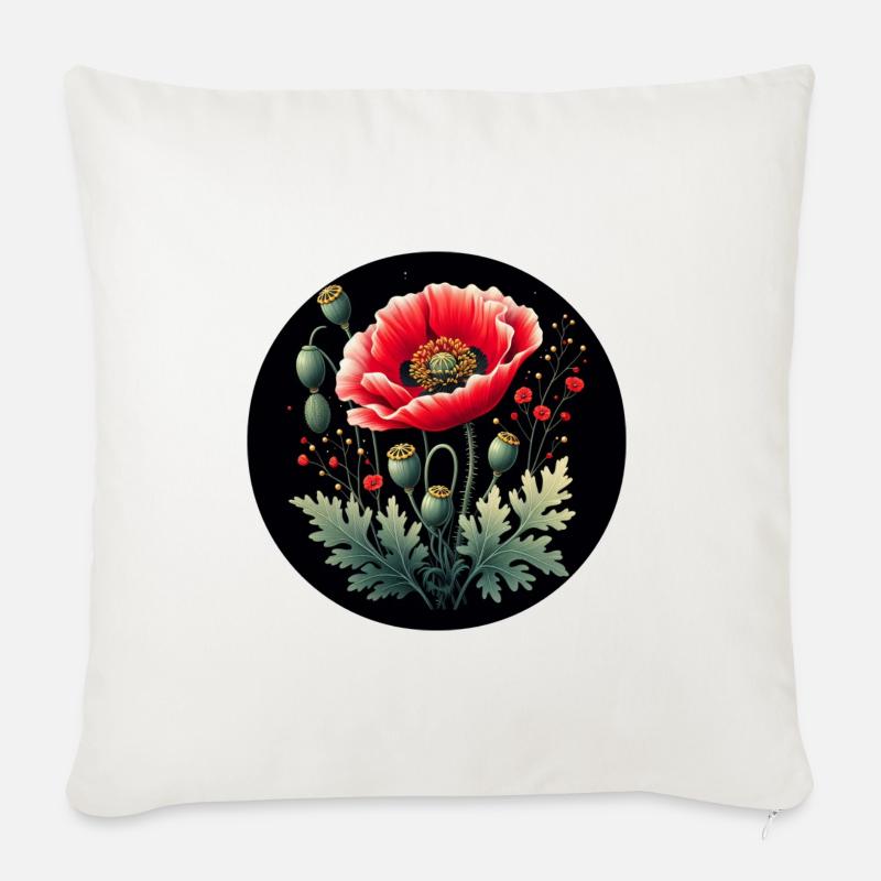 Blumenmotiv Mohnblume Schwarzer Hintergrund - Sofakissenbezug 45 x 45 cm - Naturweiß 