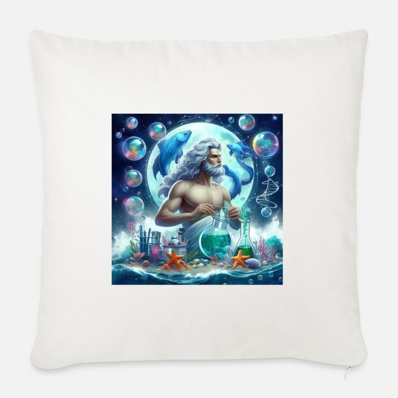 WASSERMANN \ Tierkreiszeichrn - Sofakissenbezug 45 x 45 cm - Naturweiß 