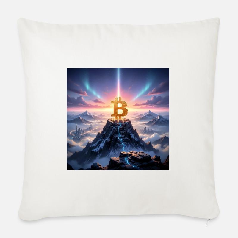 Bitcoin Gipfellicht über Bergkette - Sofakissenbezug 45 x 45 cm - Naturweiß 