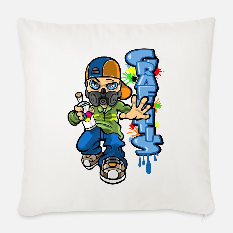 B-Boy und Graffiti - Sofakissenbezug 45 x 45 cm - Naturweiß 
