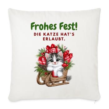 Frohes Fest... Weihnachen mit Katze - Sofakissenbezug 45 x 45 cm - Naturweiß  - Vorne