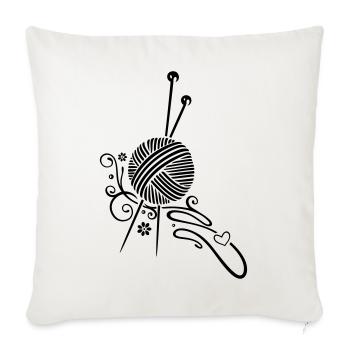 Knitting needles with wool and flowers. - Sofa pillowcase 17,3'' x 17,3'' (45 x 45 cm) - natural white - Front
