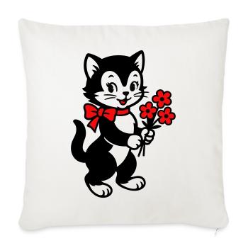Black Cat with Red Ribbon - Sofa pillowcase 17,3'' x 17,3'' (45 x 45 cm) - natural white - Front