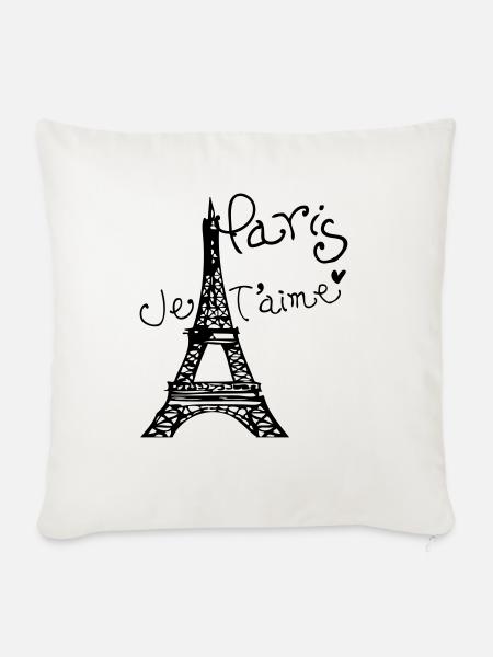 Paris Je T'aime Tour Eiffel - Housse de coussin décorative 45 x 45 cm - blanc nature