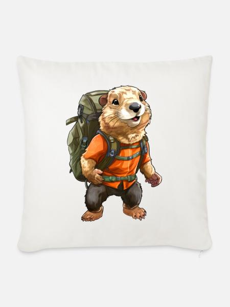 Murmeltier Bergsteiger / Wandern Murmeltiere - Sofakissenbezug 45 x 45 cm - Naturweiß