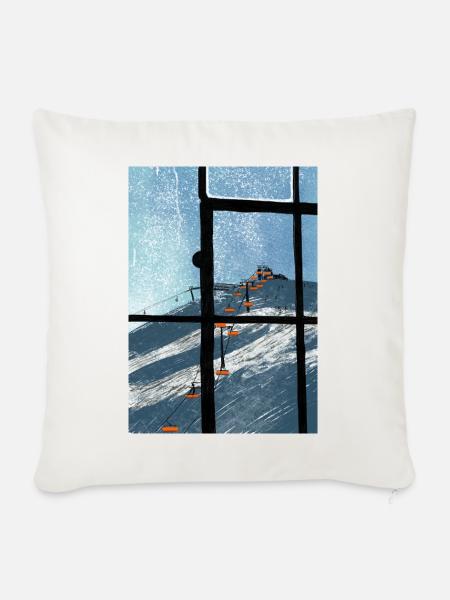 Fensterblick Skilift Blau - Sofakissenbezug 45 x 45 cm - Naturweiß