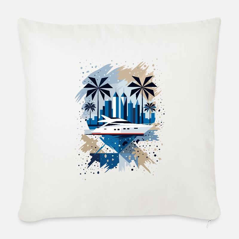 Panorama moderne de yachts et de villes – Design élégant - Housse de coussin décorative 45 x 45 cm - blanc nature