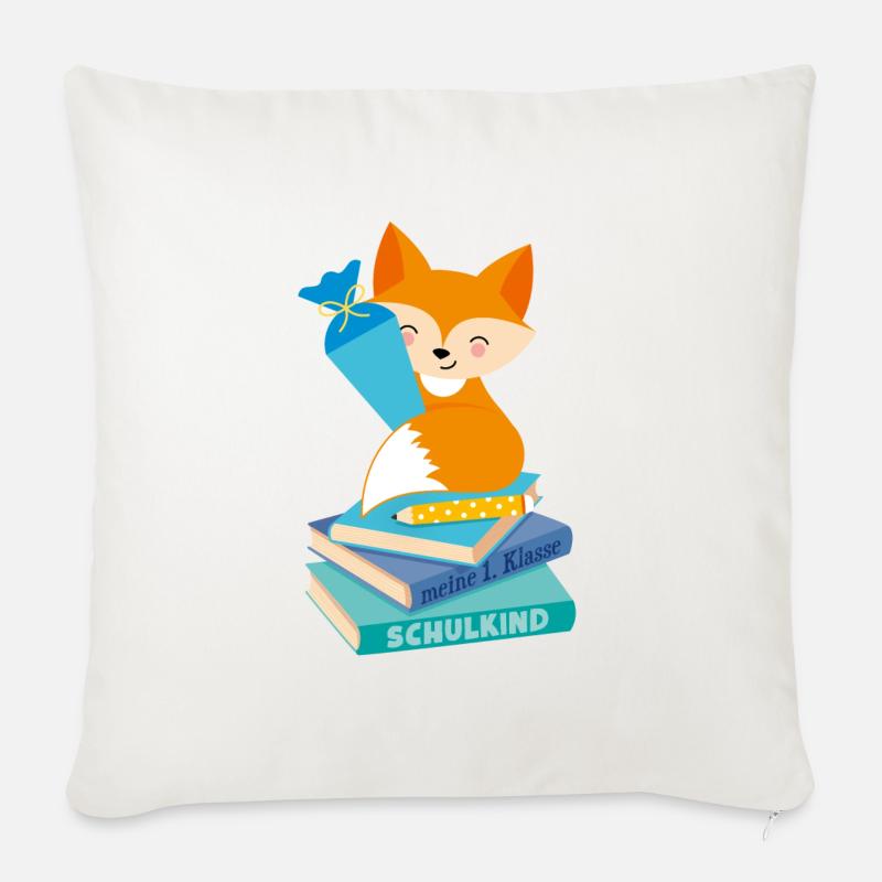 Fuchs Schulkind - Sofakissenbezug 45 x 45 cm - Naturweiß